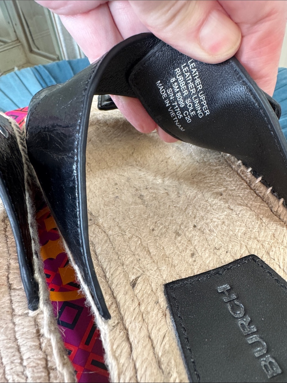Tory Burch Black Leather, Shelby Two-Band Espadrille Slide Sandals - Picture 6 of 6